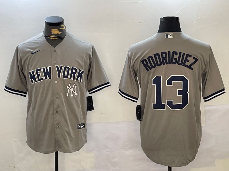 Men New York Yankees 13 Rodriguez Grey Game 2024 Nike MLB Jersey style 5